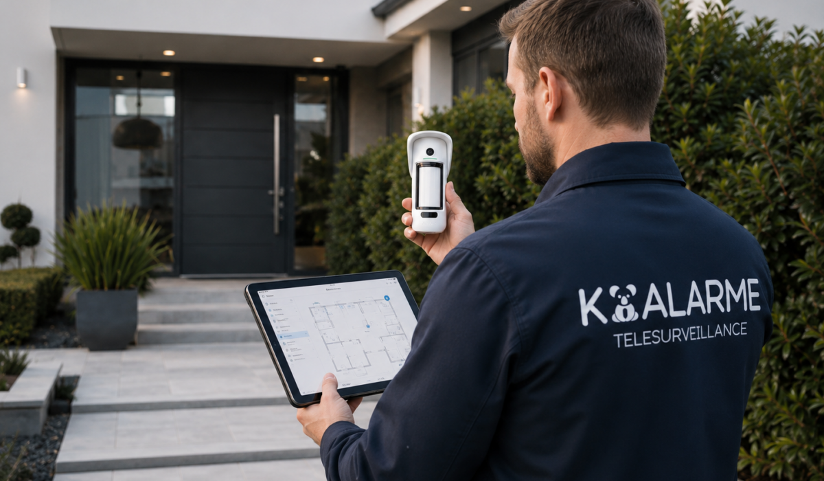 Technicien Koalarme réalisant un diagnostic de sécurité